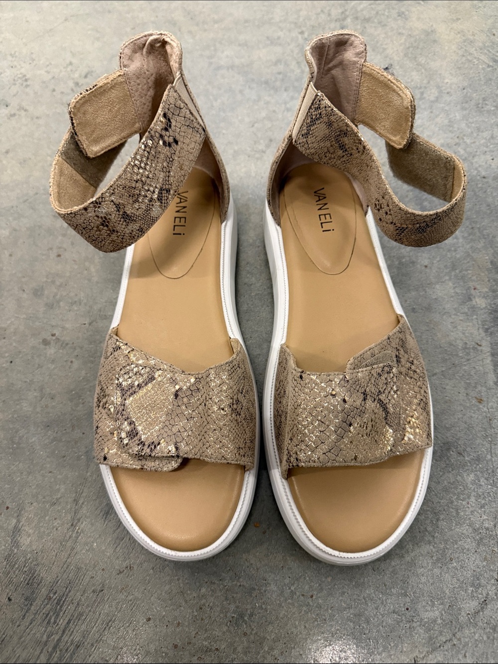 Vaneli Taupe Snake-Print Ankle-Strap Sandals